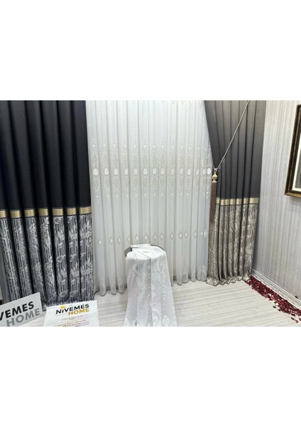 Nivemeshome Ata FT614168 V-902 Siyah 1/3 Sık Pileli Fon Perde Apm