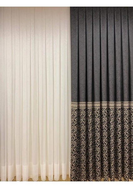 Nivemeshome Kare Desen 1/3 Sık Pileli Modern Tül Perde Apm