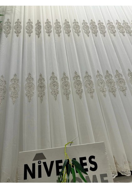 Nivemeshome Dila 2032 Gold Detaylı 1/3 Sık Pileli Tül Perde Apm fiyatları