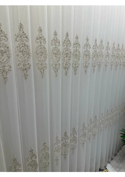 Nivemeshome Dila 2032 Gold Detaylı 1/3 Sık Pileli Tül Perde Apm