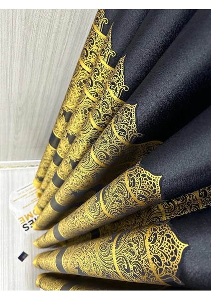 Nivemeshome Gönen Lacivert-Gold 671539 V-503 1/3 Sık Pileli Fon Perde Apm