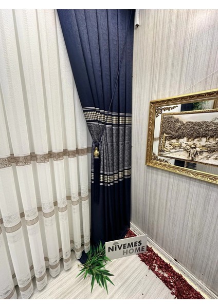 Nivemeshome Venüs FJ631728 V-517 Lacivert 1/3 Sık Pileli Fon Perde Apm fırsatları