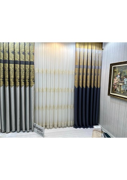 Nivemeshome Stella Altın Dokulu B121546 1/3 Sık Pileli Tül Perde Apm