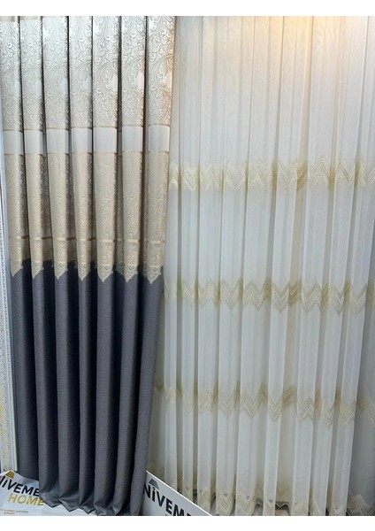 Nivemeshome Stella Altın Dokulu B121546 1/3 Sık Pileli Tül Perde Apm modelleri