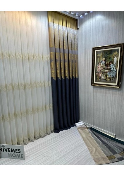 Nivemeshome Stella Altın Dokulu B121546 1/3 Sık Pileli Tül Perde Apm fırsatları