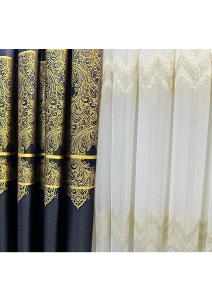 Nivemeshome Stella Altın Dokulu B121546 1/3 Sık Pileli Tül Perde Apm