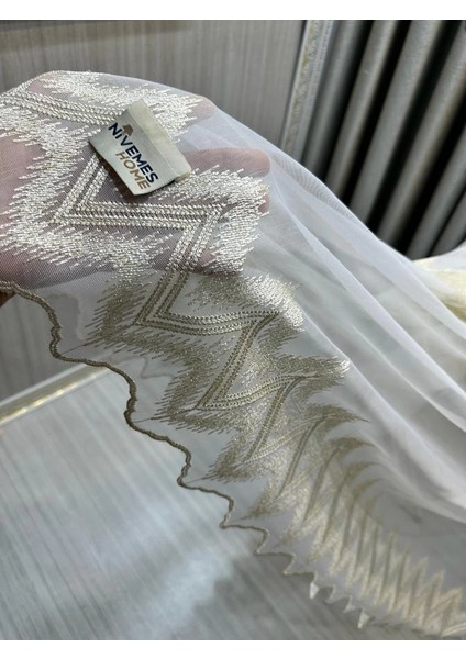 Nivemeshome Stella Altın Dokulu B121546 1/3 Sık Pileli Tül Perde Apm