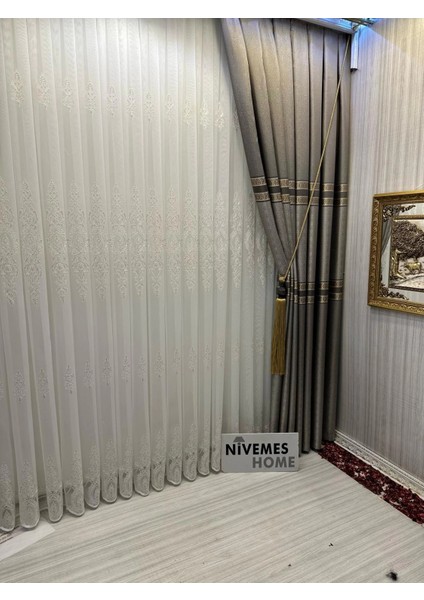 Nivemeshome Karel Gold Detaylı 4529 1/3 Sık Pileli Tül Perde Apm modelleri