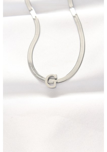 316L Çelik G Harfli Silver Renk Italyan Zincirli Kolye