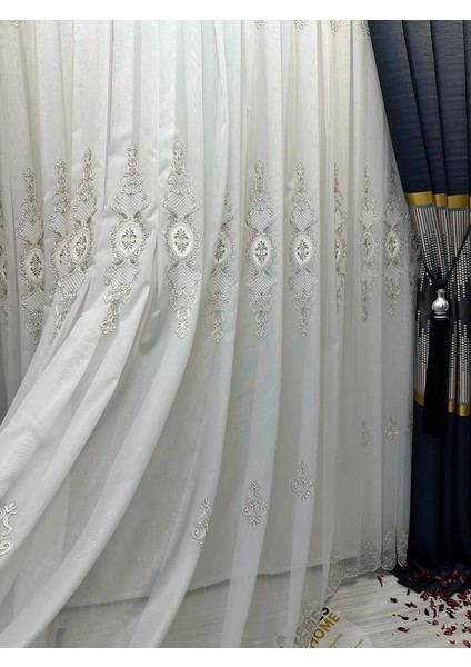 Nivemeshome Dream Gold Detaylı 1/3 Sık Pileli Tül Perde Apm