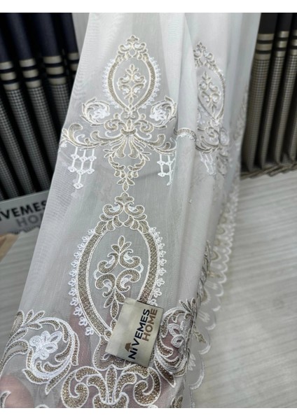 Nivemeshome Hüzzam Gold Detaylı 1/3 Sık Pileli Tül Perde Apm fiyatları