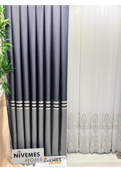 Nivemeshome Hüzzam Gold Detaylı 1/3 Sık Pileli Tül Perde Apm