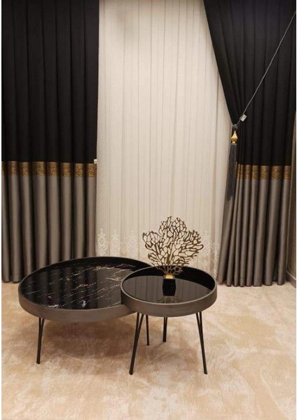 Lusya Siyah-Gri 1/3 Sık Pile Pano Fon Perde Apm