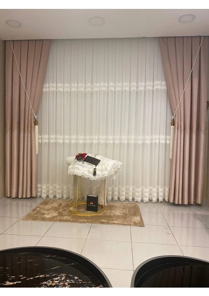 Mandevilla Pembe FJ612861 1/3 Sık Pile Fon Perde Apm