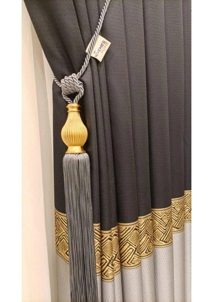 Lusya Siyah-Gri 1/3 Sık Pile Pano Fon Perde Apm