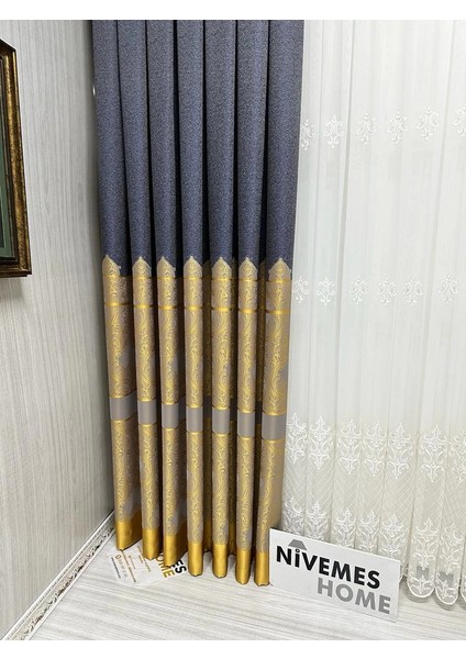 Nivemeshome Gönen Antrasit-Gold 671539 V-5401 1/3 Sık Pileli Fon Perde Apm