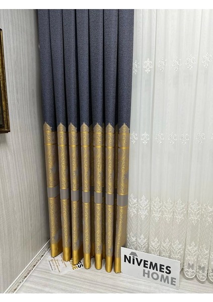 Nivemeshome Gönen Antrasit-Gold 671539 V-5401 1/3 Sık Pileli Fon Perde Apm fırsatları