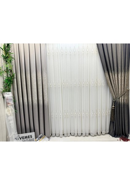 Nivemeshome Lantana Gold Detaylı 1/3 Sık Pileli Tül Perde Apm