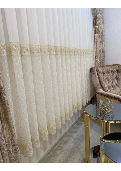 Nivemeshome Gold Laguna Etek Nakışlı 1/3 Sık Pile Tül Perde Apm fiyatları