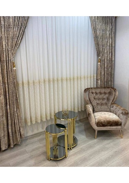 Nivemeshome Gold Laguna Etek Nakışlı 1/3 Sık Pile Tül Perde Apm modelleri