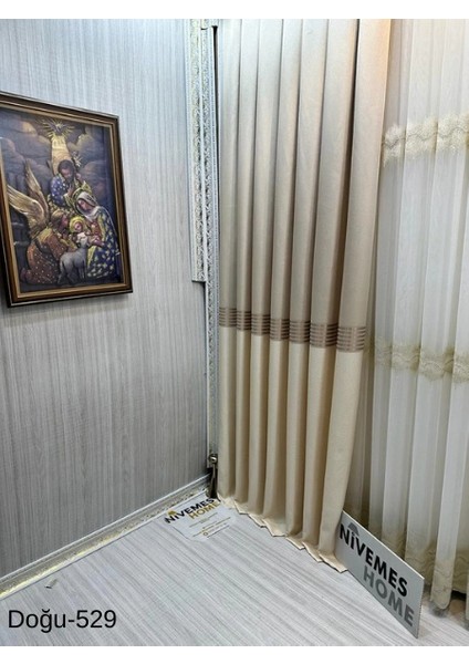 Nivemeshome Doğu Krem FT671536 V-529 1/3 Sık Pileli Fon Perde Apm