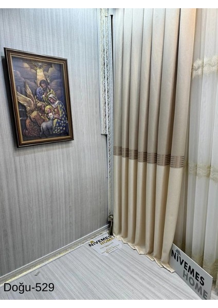 Nivemeshome Doğu Krem FT671536 V-529 1/3 Sık Pileli Fon Perde Apm fırsatları