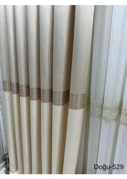 Nivemeshome Doğu Krem FT671536 V-529 1/3 Sık Pileli Fon Perde Apm