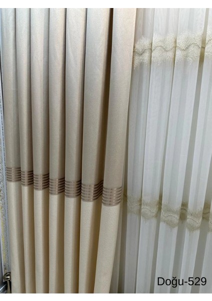 Nivemeshome Doğu Krem FT671536 V-529 1/3 Sık Pileli Fon Perde Apm