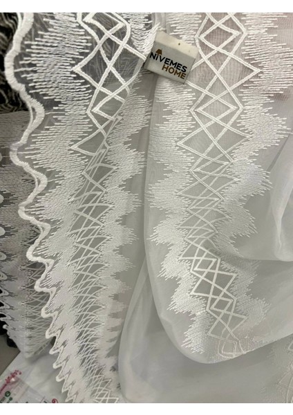 Nivemeshome Titanum Nakışlı Krem H5444 Tm 1/3 Sık Pile Tül Perde Apm