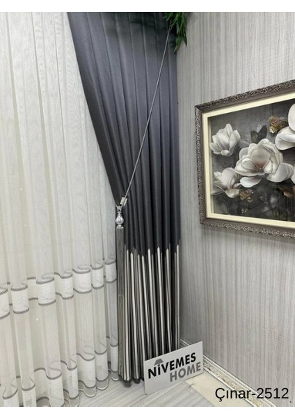 Nivemeshome Çınar Antrasit 2512 1/3 Sık Pileli Fon Perde Apm