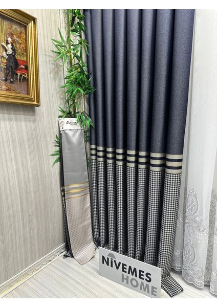 Nivemeshome Didim FT671537 V-502 Lacivert 1/3 Sık Pileli Fon Perde Apm