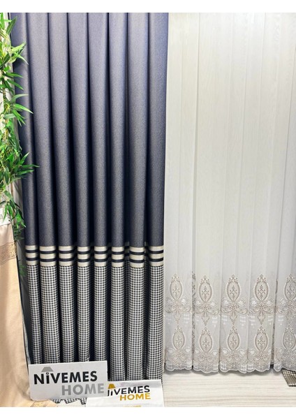 Nivemeshome Didim FT671537 V-502 Lacivert 1/3 Sık Pileli Fon Perde Apm fırsatları