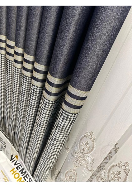 Nivemeshome Didim FT671537 V-502 Lacivert 1/3 Sık Pileli Fon Perde Apm indirimleri