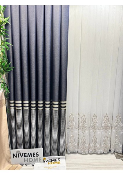 Nivemeshome Didim FT671537 V-502 Lacivert 1/3 Sık Pileli Fon Perde Apm