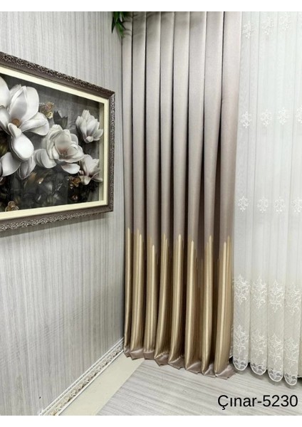 Nivemeshome Çınar Koyu Kahve -Altın 5230 1/3 Sık Pileli Fon Perde Apm