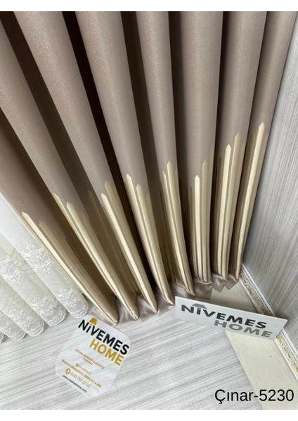 Nivemeshome Çınar Koyu Kahve -Altın 5230 1/3 Sık Pileli Fon Perde Apm fırsatları