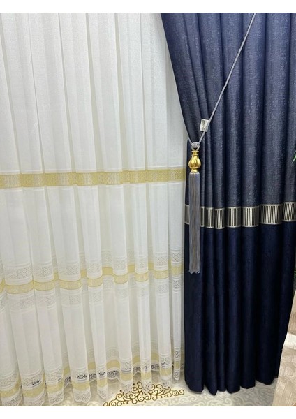 Nivemeshome Lotus Gold Işlemeli 1/3 Sık Pileli Tül Perde indirimleri