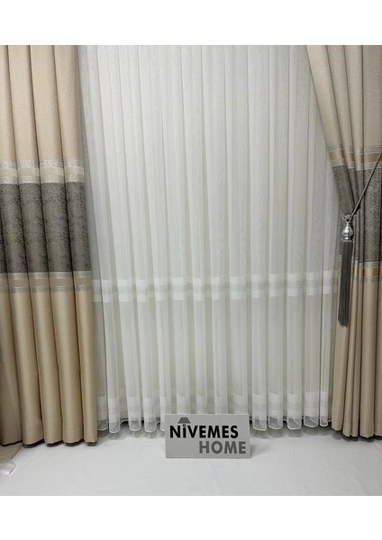 Nivemeshome Hercai HY019 Gümüş 1/3 Sık Pileli Tül Perde Apm