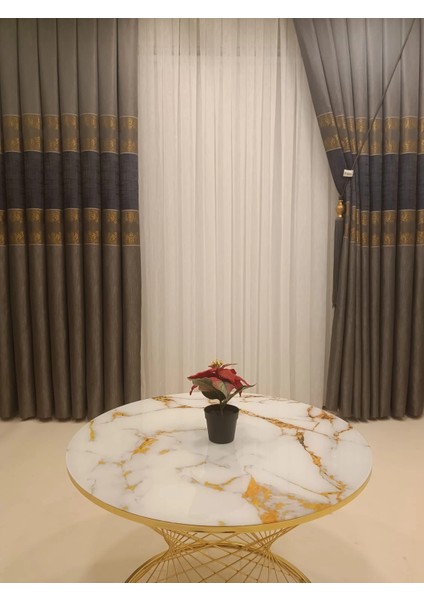 Nivemeshome Güniz FJ631663 V-503 Taş-Gold 1/3 Sık Pileli Fon Perde Apm