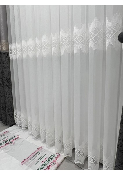Nivemeshome Titanum Nakışlı Krem H5444 Tm 1/3 Sık Pile Tül Perde Apm fırsatları