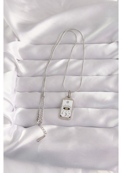 316L Çelik Gümüş Renk Beyaz Mineli Göz Figür Tarot Kolye fiyatları