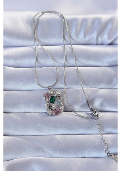 316L Gümüş Renk Çok Renkli Zirkon Taşlı Vintage Kolye fiyatları