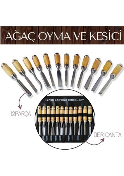 Elena 12 Parça Çantalı Ağaç Oyma ve Kesici Set