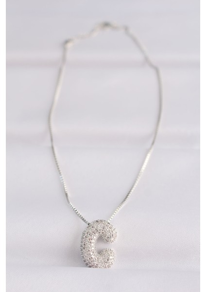 316L Çelik Zincirli Zirkon Taşlı C Harfli Silver Renk Bubble Kolye fiyatları