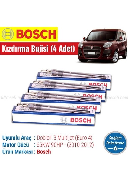 Fiat Doblo 1.3 Multijet Bosch Kızdırma Bujisi 2010-2012 4 Adet