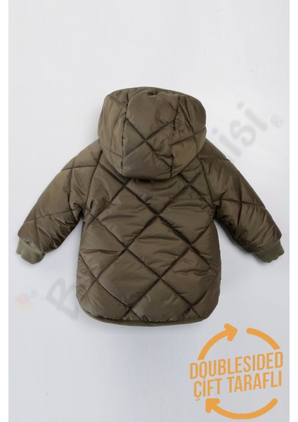 Çift Taraflı Peluş Kürklü Şişme Fermuarlı Cepli Kar Kapüşonlu Kışlık Erkek Bebek Mont Çocuk Kaban modelleri