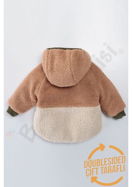 Çift Taraflı Peluş Kürklü Şişme Fermuarlı Cepli Kar Kapüşonlu Kışlık Erkek Bebek Mont Çocuk Kaban fırsatları