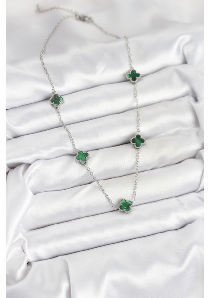 316L Çelik Zincir Gümüş Renk Yeşil Baby Boy Yonca Kadın Kolye fiyatları