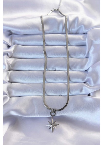 316L Çelik Gümüş Renk Zirkon Taşlı Italyan Zincirli Kutup Yıldızı Kolye fiyatları