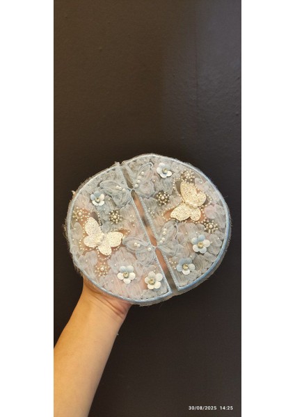 2 Li Kelebekli Mavı Arma Dikiş Aplike 18X16 cm